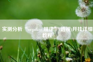 实测分析“wepoker 规律”(透视)开挂详细教程