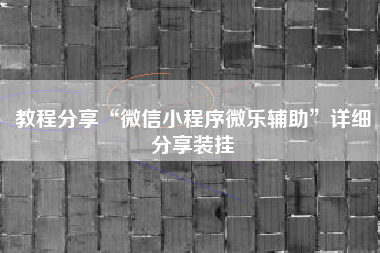 教程分享“微信小程序微乐辅助	”详细分享装挂